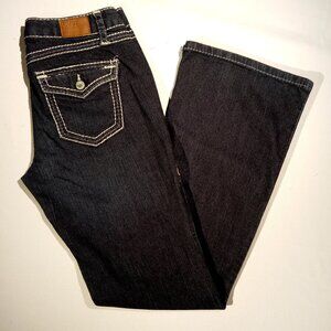 17/21 exclusive denim jeans sz 6 Dark Wash Blue thick stitch Button pockets